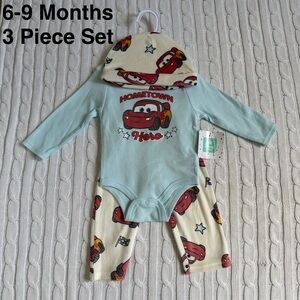 Disney Baby Cars Boys Outfit Set Onesie 6 9 Mo NEW Bodysuit Hat Pants Cute Fall